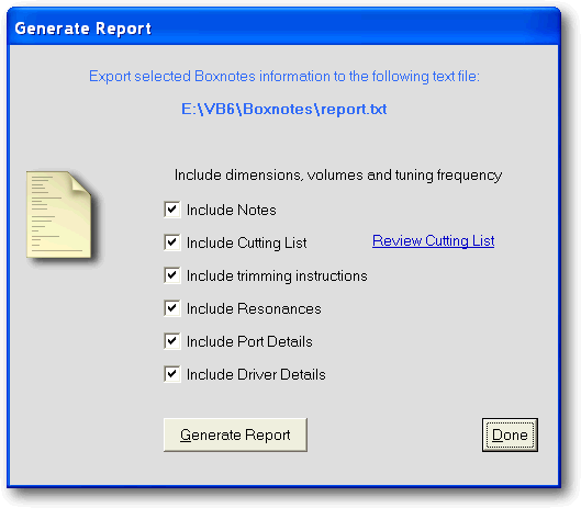 Screenshot - Report options
